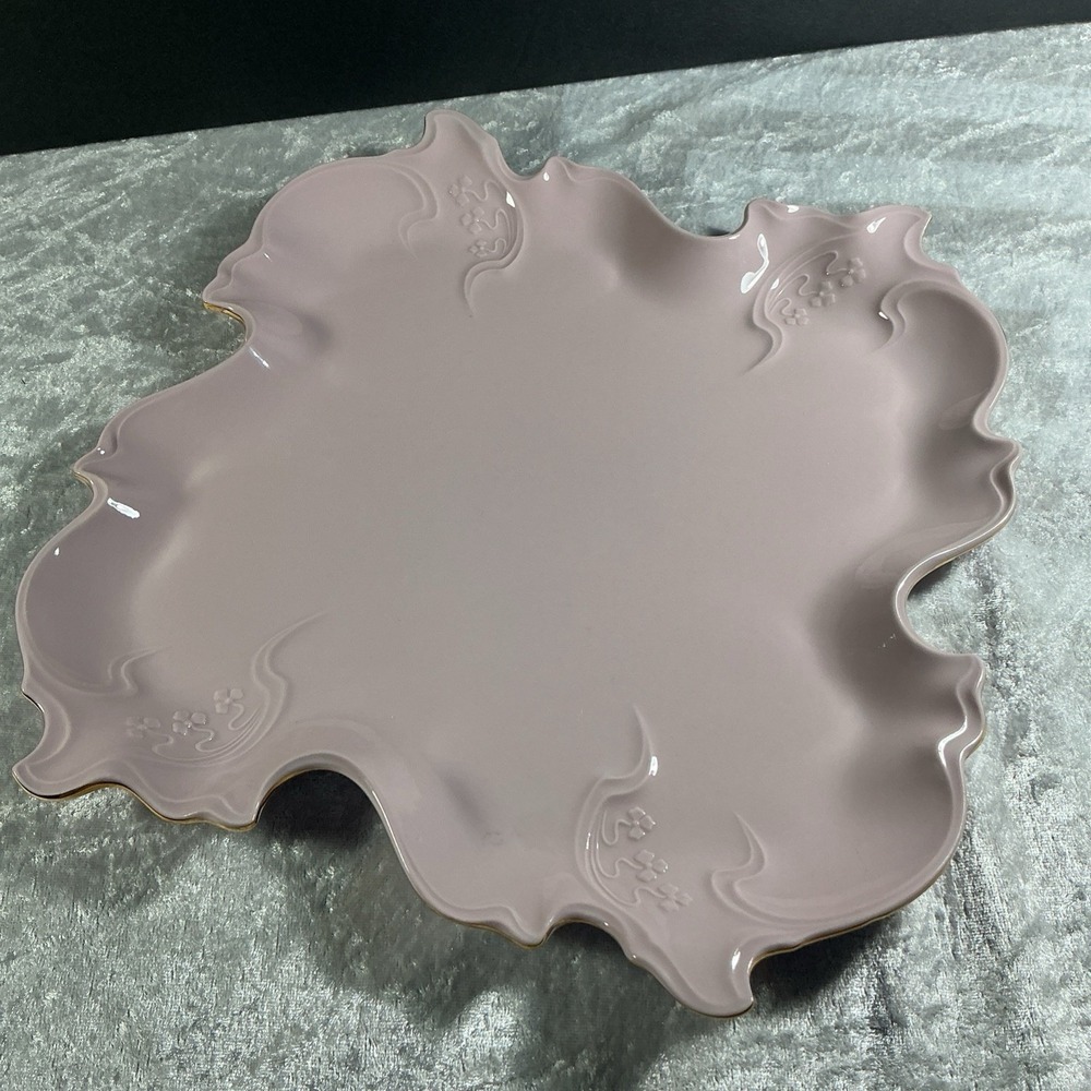 VTG Rosa Porzellanfabrik H & C Czech Porcelain Scalloped Pink Gold Edge Platter